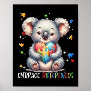 Poster Différences d'acceptation Puzzle Coeur Koala Autis