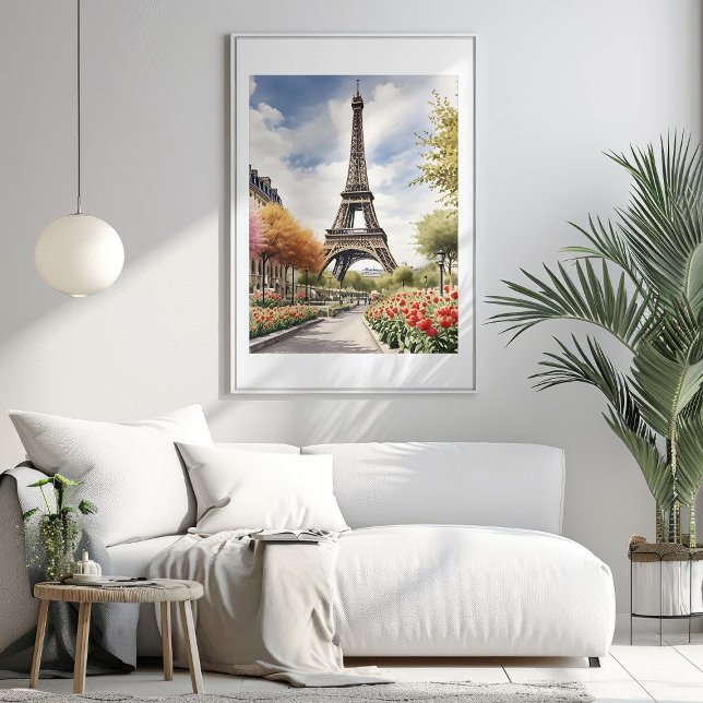 Poster d'illustration de la Tour Eiffel Paris (Paris Eiffel Tower Illustration Mockup 1)