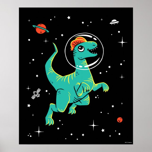 Poster Dilophosaurus turquoise Et Orange Dinos Dans L'Esp (Devant)