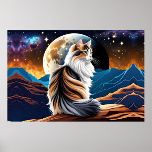 Poster Dilute Calico Chat et Lune du désert