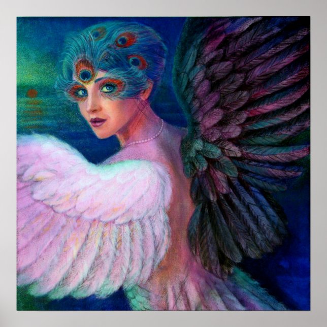 Poster d'Imaginaire Peacock plumes dame Art Dark A (Devant)