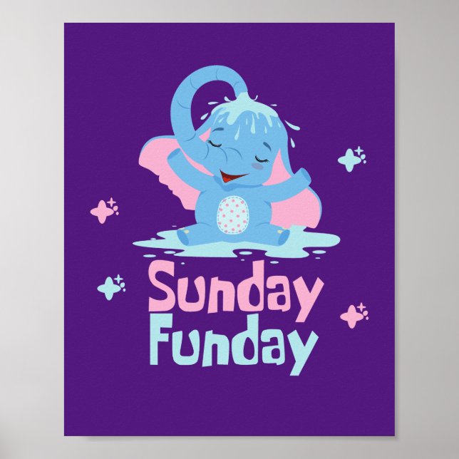 Poster Dimanche jour de fête Kawaii drôle éléphant prenan (Devant)