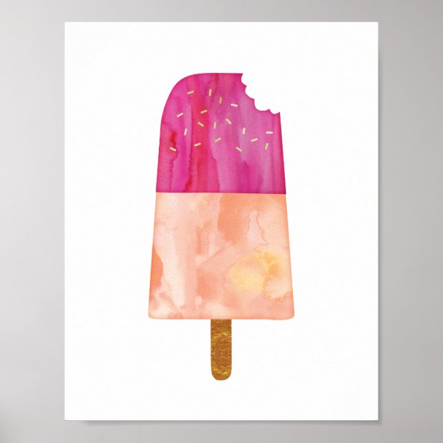poster d'impression d'aquarelle popsicle crème gla (Devant)