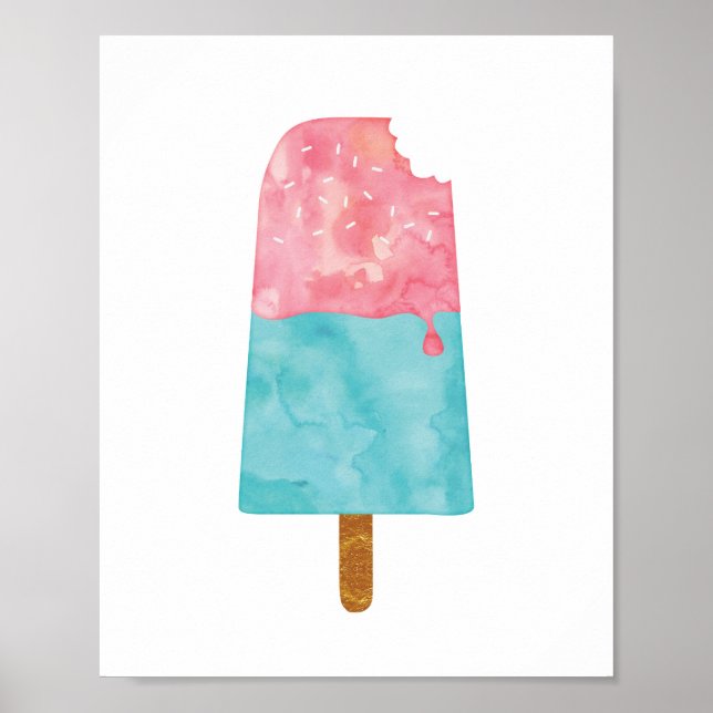 poster d'impression d'aquarelle popsicle crème gla (Devant)