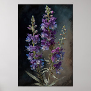 Poster d'impression d'art de la fleur de Larkspur 