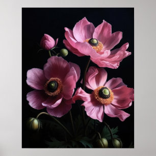 Poster d'impression d'art rose Fleurs d'anémones