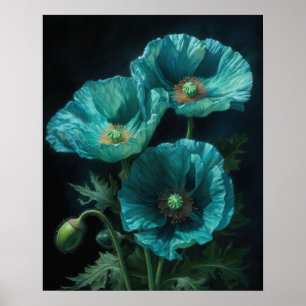 Poster d'impression d'art Turquoise Poppy Flowers