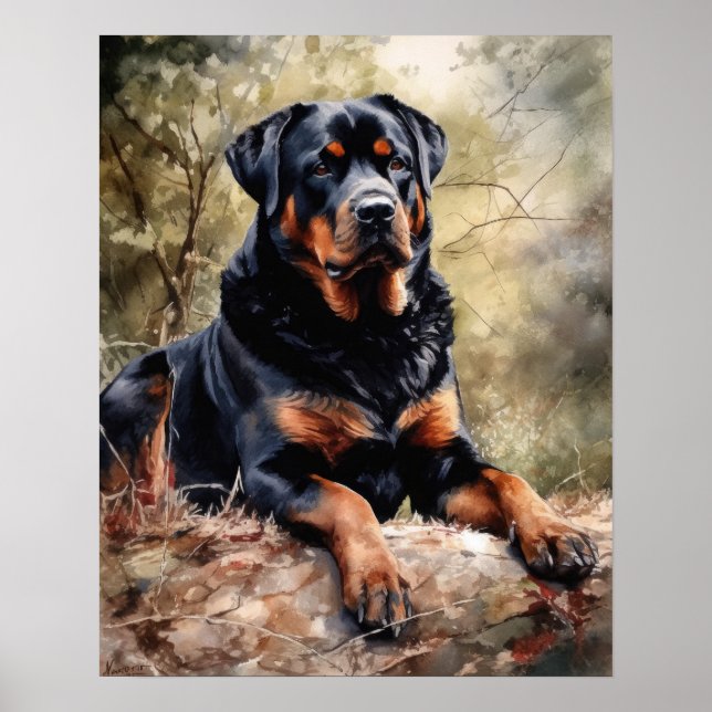 Poster d'impression de Dog Art Rottweiler (Devant)