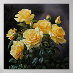 Poster d'impression de fleurs de rose jaune