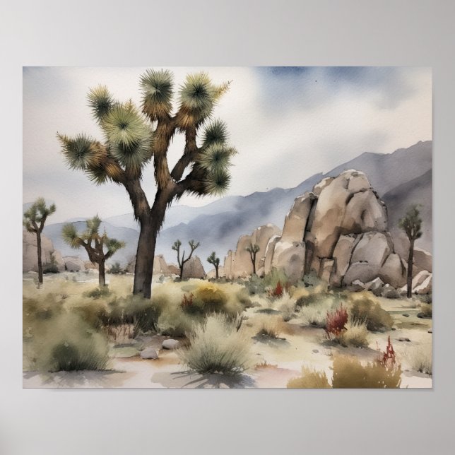 Poster d'impression de l'aquarelle Joshua Tree (Devant)