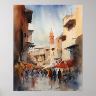 Poster d'impression de l'aquarelle Marrakech Maroc