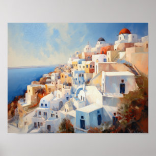 Poster d'impression de l'aquarelle Santorini Oia G