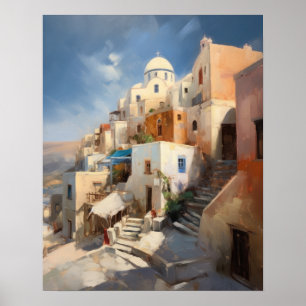 Poster d'impression de l'aquarelle Santorini Oia G