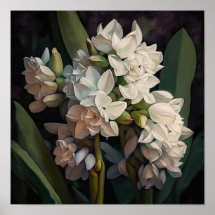 Poster d'impression de l'art à la floraison blanch