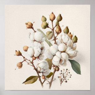 Poster d'impression de l'Art blanc Fleurs de coton
