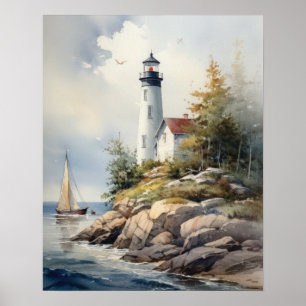 Poster d'impression de l'art côtier du phare