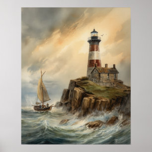 Poster d'impression de l'art côtier du phare