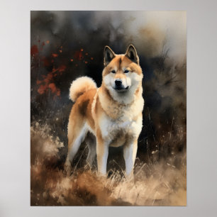 Poster d'impression de l'art de chien Cute Akita