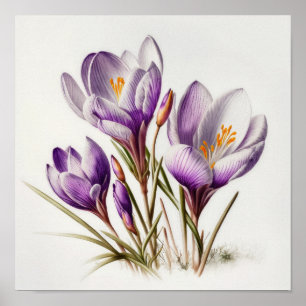 Poster d'impression de l'art de fleurs de crocus v