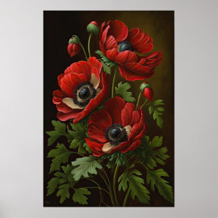 Poster d'impression de l'art des fleurs d'anémones