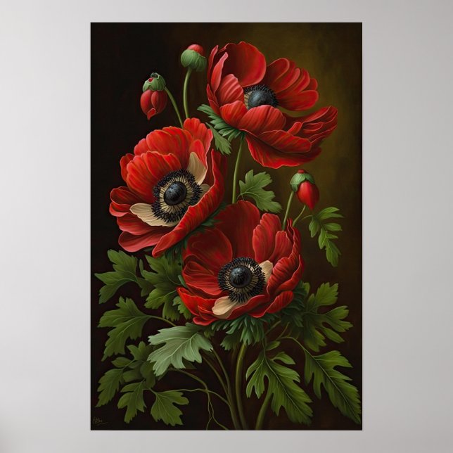 Poster d'impression de l'art des fleurs d'anémones (Devant)