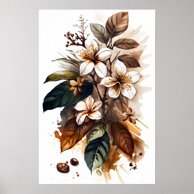 Poster d'impression de l'art des fleurs de café bl (Devant)
