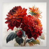 Poster d'impression de l'art des fleurs Red Dahlia