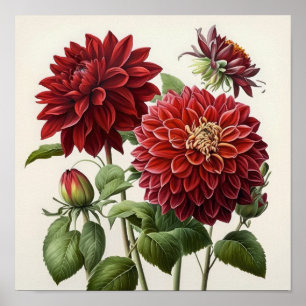 Poster d'impression de l'art des fleurs Red Dahlia