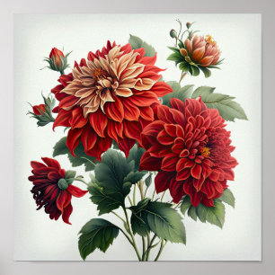 Poster d'impression de l'art des fleurs Red Dahlia