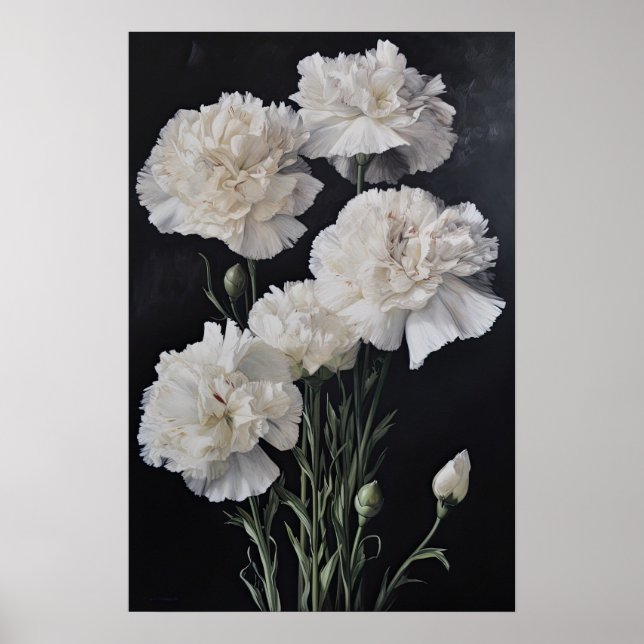 Poster d'impression de l'art des oeillets blancs (Devant)