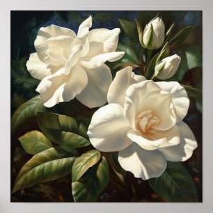 Poster d'impression de l'Art Fleuri Gardenias Blan