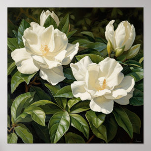 Poster d'impression de l'Art Fleuri Gardenias Blan