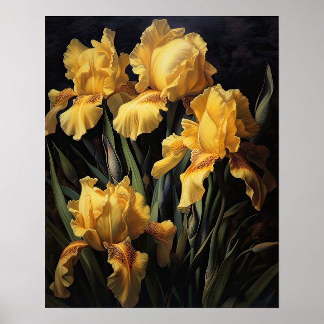 Poster d'impression de l'art Fleurs de Iris Jaunes (Devant)