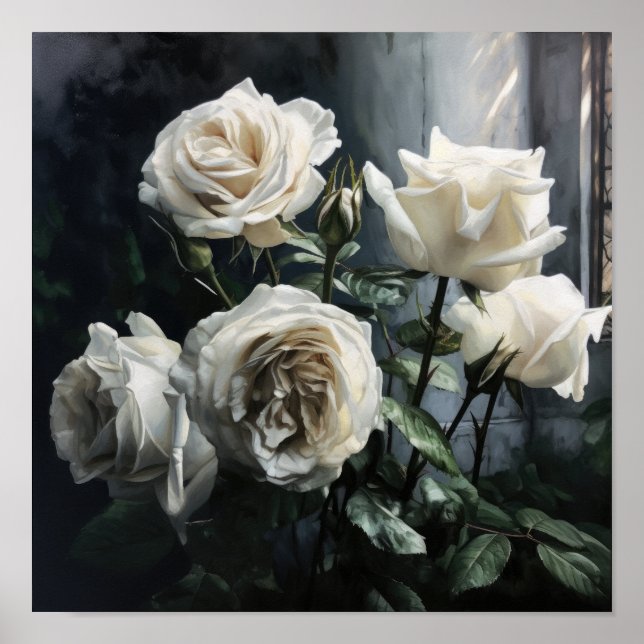 Poster d'impression de l'art floral des Roses blan (Devant)