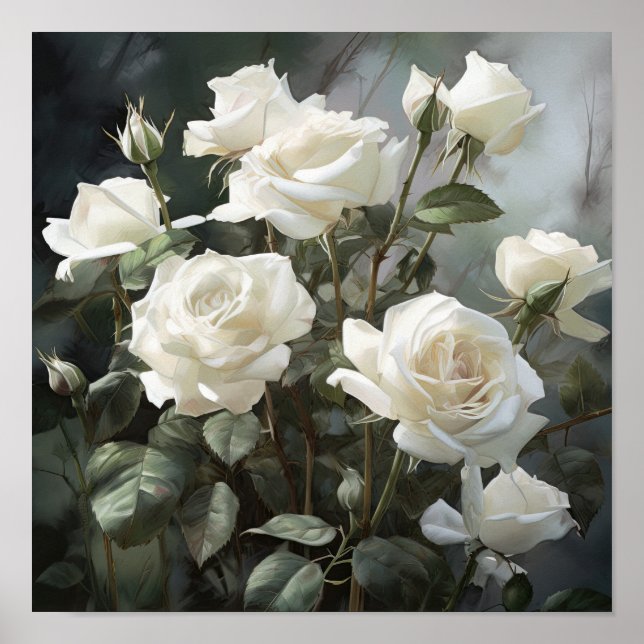 Poster d'impression de l'art floral des Roses blan (Devant)