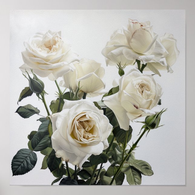 Poster d'impression de l'art floral des Roses blan (Devant)