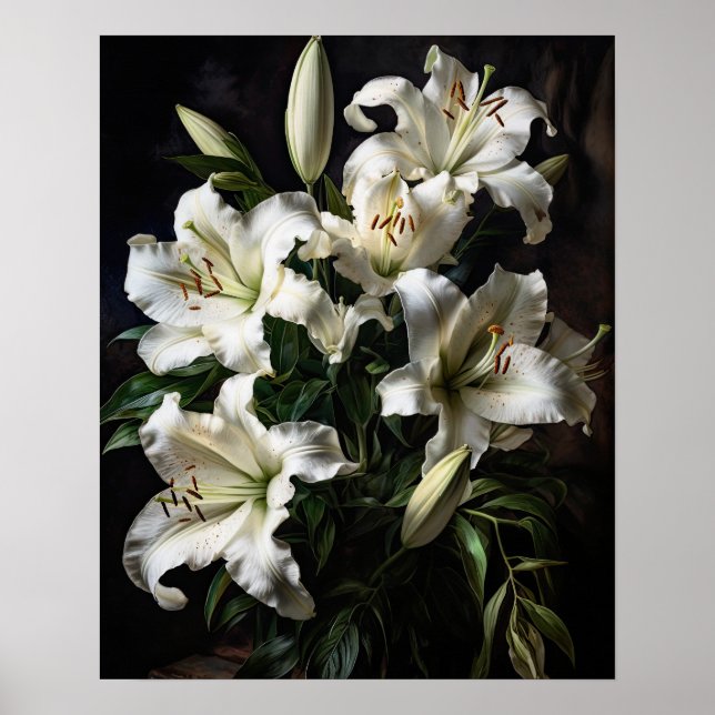 Poster d'impression de l'Art Lily Fleurs blanches (Devant)