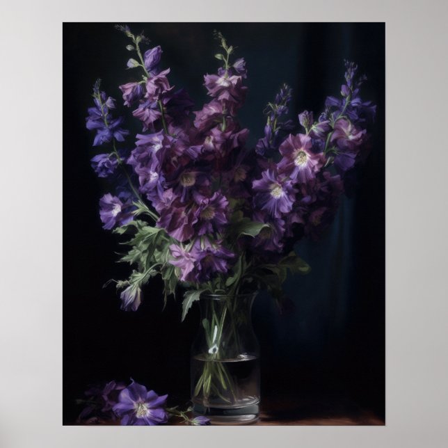 Poster d'impression de l'art violet en Delphinium (Devant)