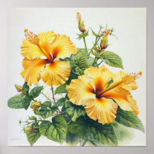 Poster d'impression d'hibiscus jaune