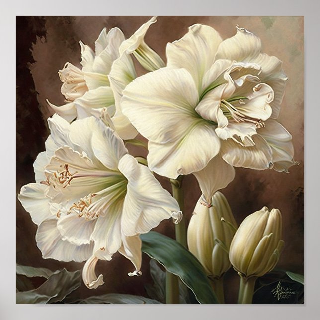 Poster d'impression en blanc Amaryllis Flower Art (Devant)