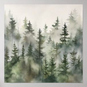 Poster d'impression Foggy Forest Landcape Art