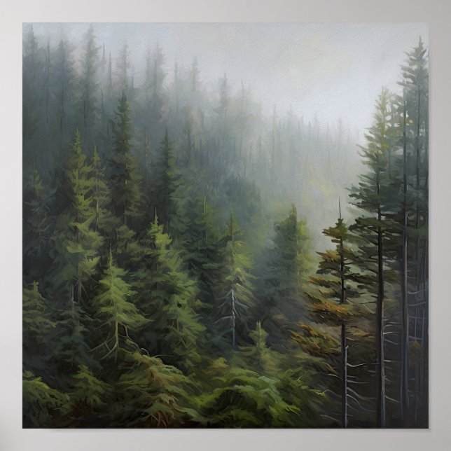 Poster d'impression Foggy Forest Landcape Art (Devant)