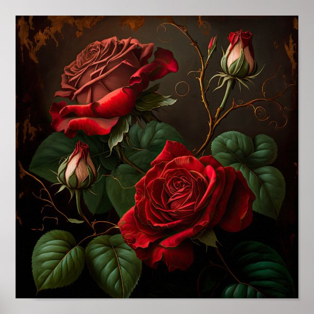 Poster d'impression Red Roses Flower Art (Devant)