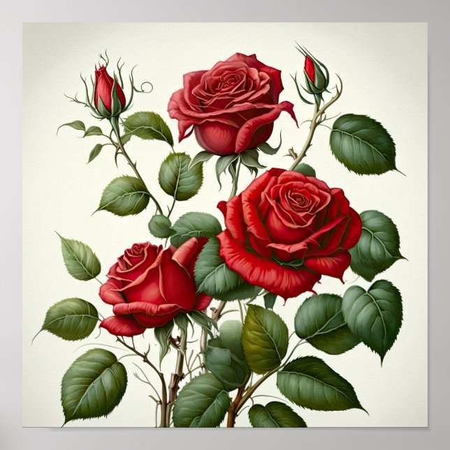 Poster d'impression Red Roses Flower Art (Devant)