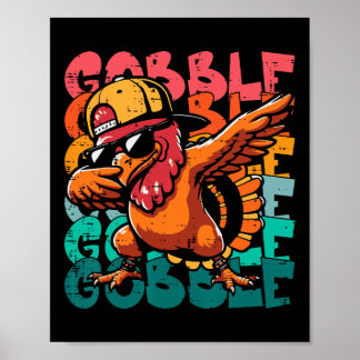 Poster Dinde de Thanksgiving Dab Gobble Drôle de garçons 