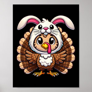 Poster Dinde de Thanksgiving déguisée en lapin drôle