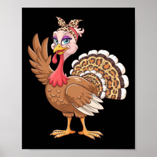 Poster Dinde de Thanksgiving Femmes Fille Léopard Automne