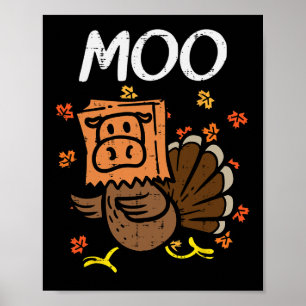 Poster Dinde de Thanksgiving Moo Tête de Vache Drôle Homm