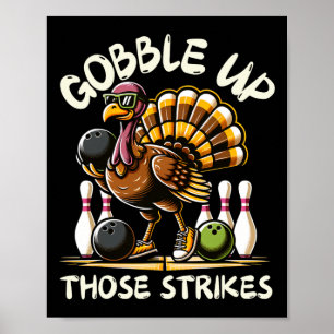 Poster Dinde drôle de dicton jouant au bowling Thanksgivi