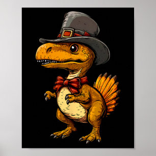 Poster Dinde drôle de dinosaure de Thanksgiving de jolie 